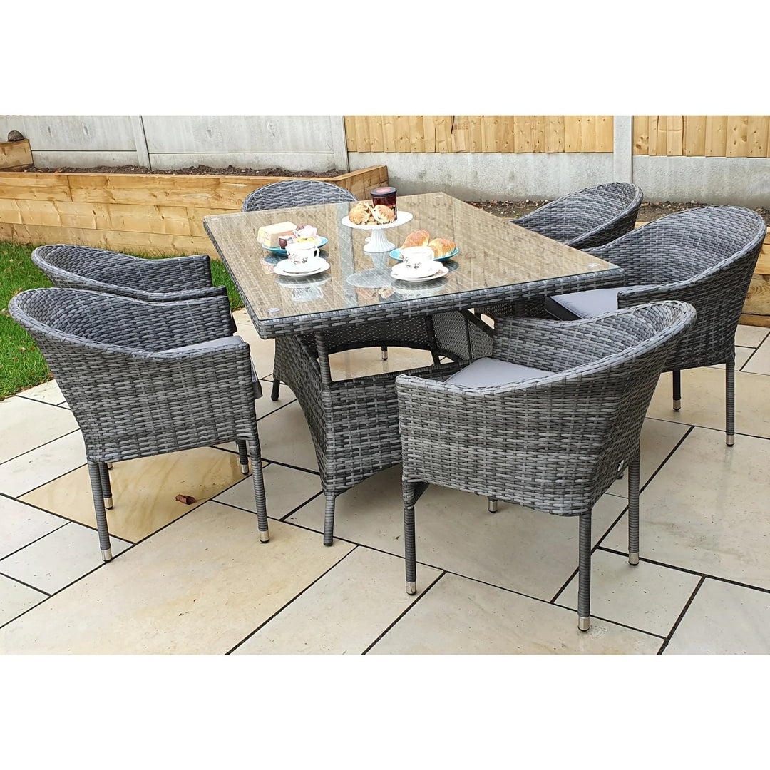 EMILY 6 Seater Rectangular dining Set with Glass top - Modern Rattan Ltd