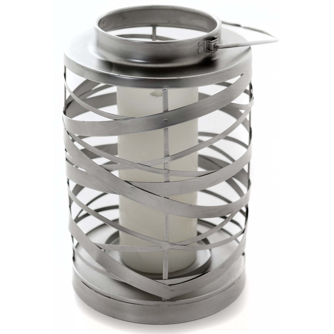 Large Antique Silver Ribbon lantern - Modern Rattan Ltd