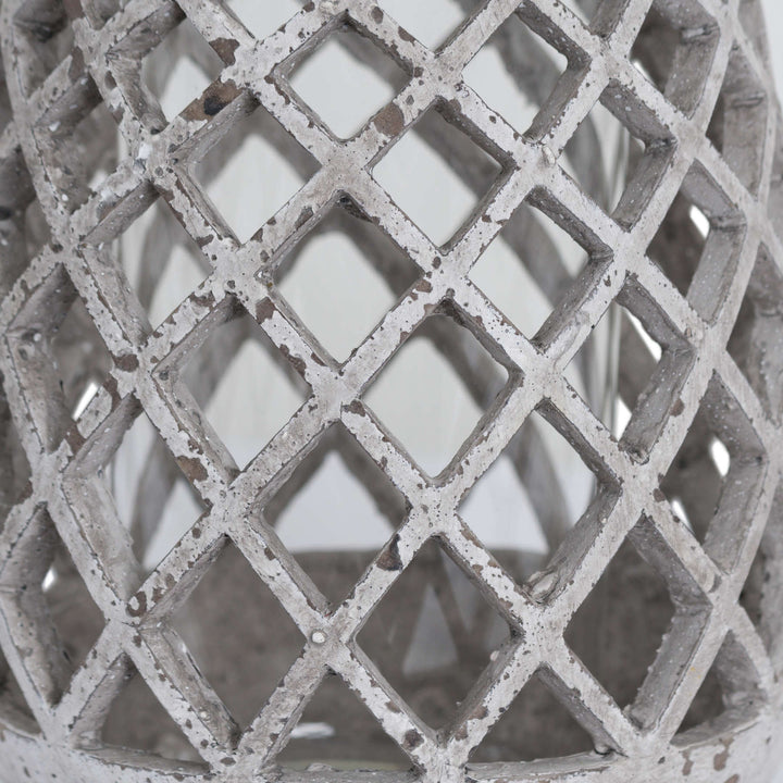 Large Conical Ceramic Lattice Hurricane Lantern - Modern Rattan Ltd