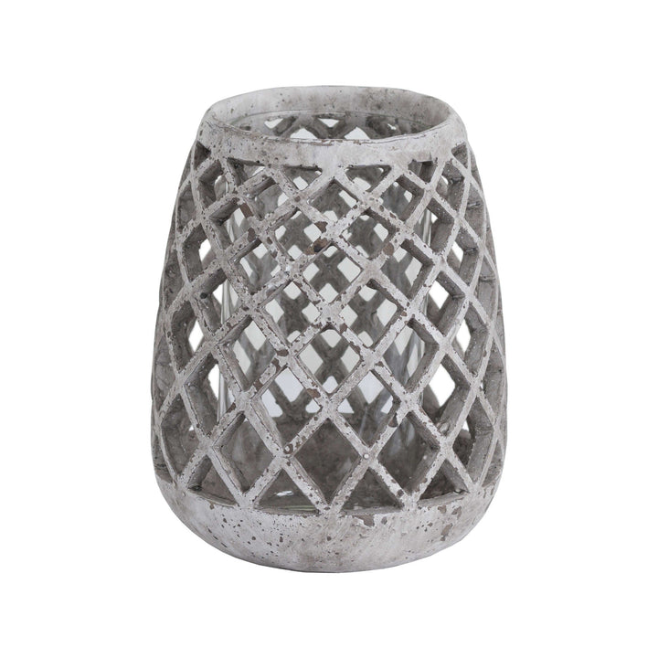 Large Conical Ceramic Lattice Hurricane Lantern - Modern Rattan Ltd