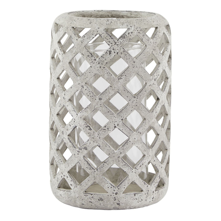 Large Grey Stone Effect Hurricane Lantern - Modern Rattan Ltd