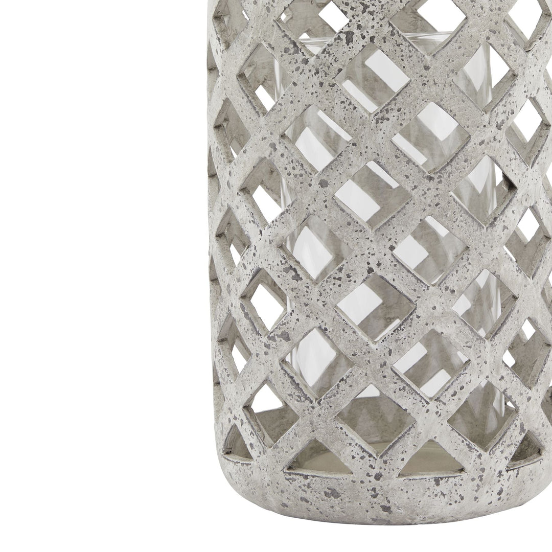 Large Grey Stone Effect Hurricane Lantern - Modern Rattan Ltd