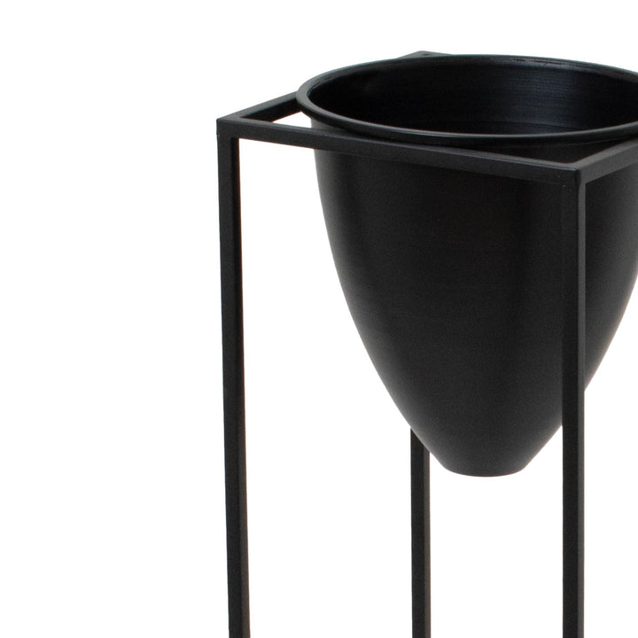 Large Matt Black Bullet Planter On Black Frame - Modern Rattan Ltd