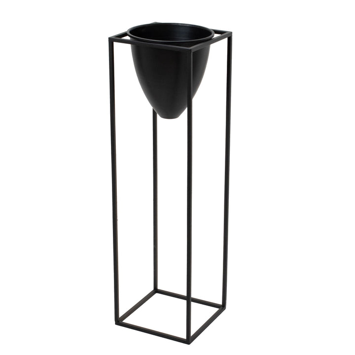 Large Matt Black Bullet Planter On Black Frame - Modern Rattan Ltd