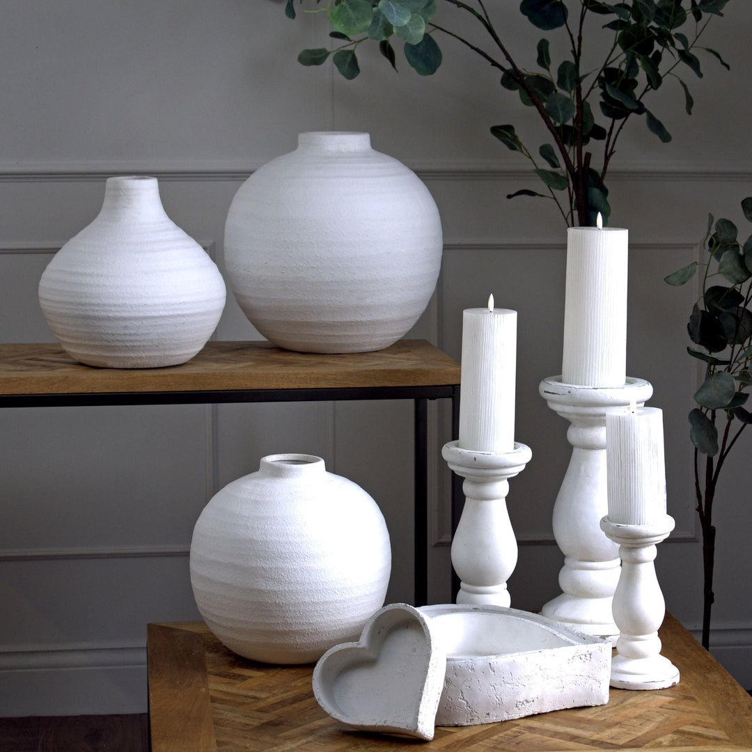 Large Matt White Ceramic Candle Holder - Modern Rattan Ltd