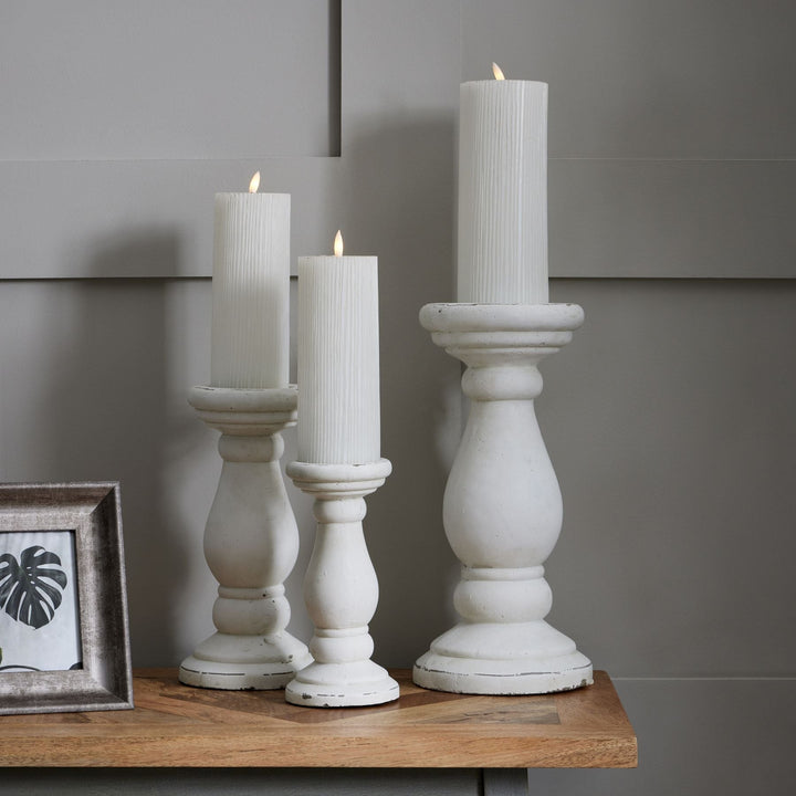 Large Matt White Ceramic Candle Holder - Modern Rattan Ltd