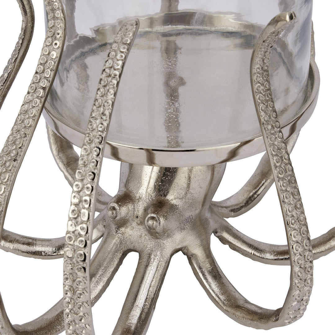 Large Silver Octopus Candle Hurricane Lantern - Modern Rattan Ltd