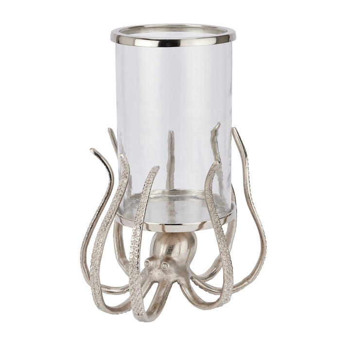 Large Silver Octopus Candle Hurricane Lantern - Modern Rattan Ltd