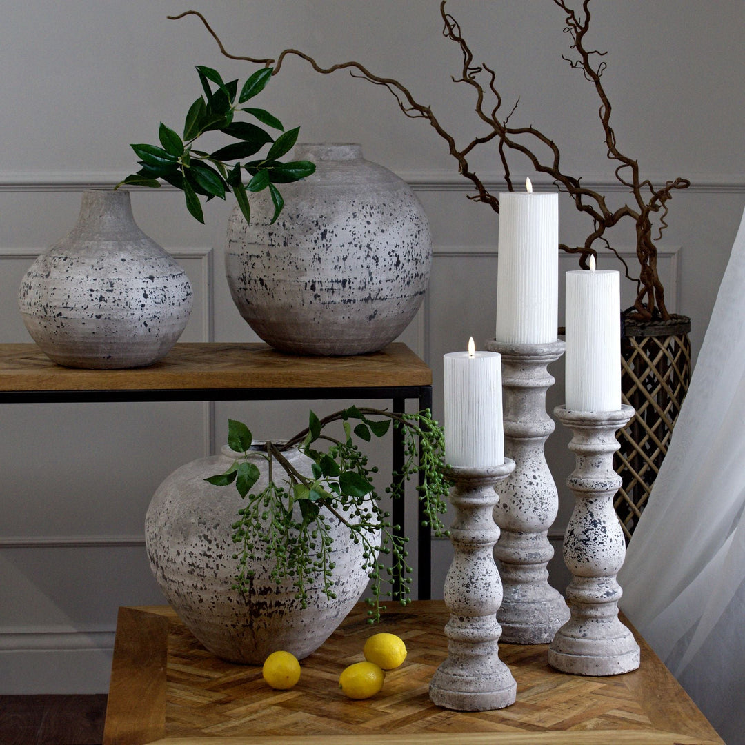 Large Stone Ceramic Column Candle Holder - Modern Rattan Ltd