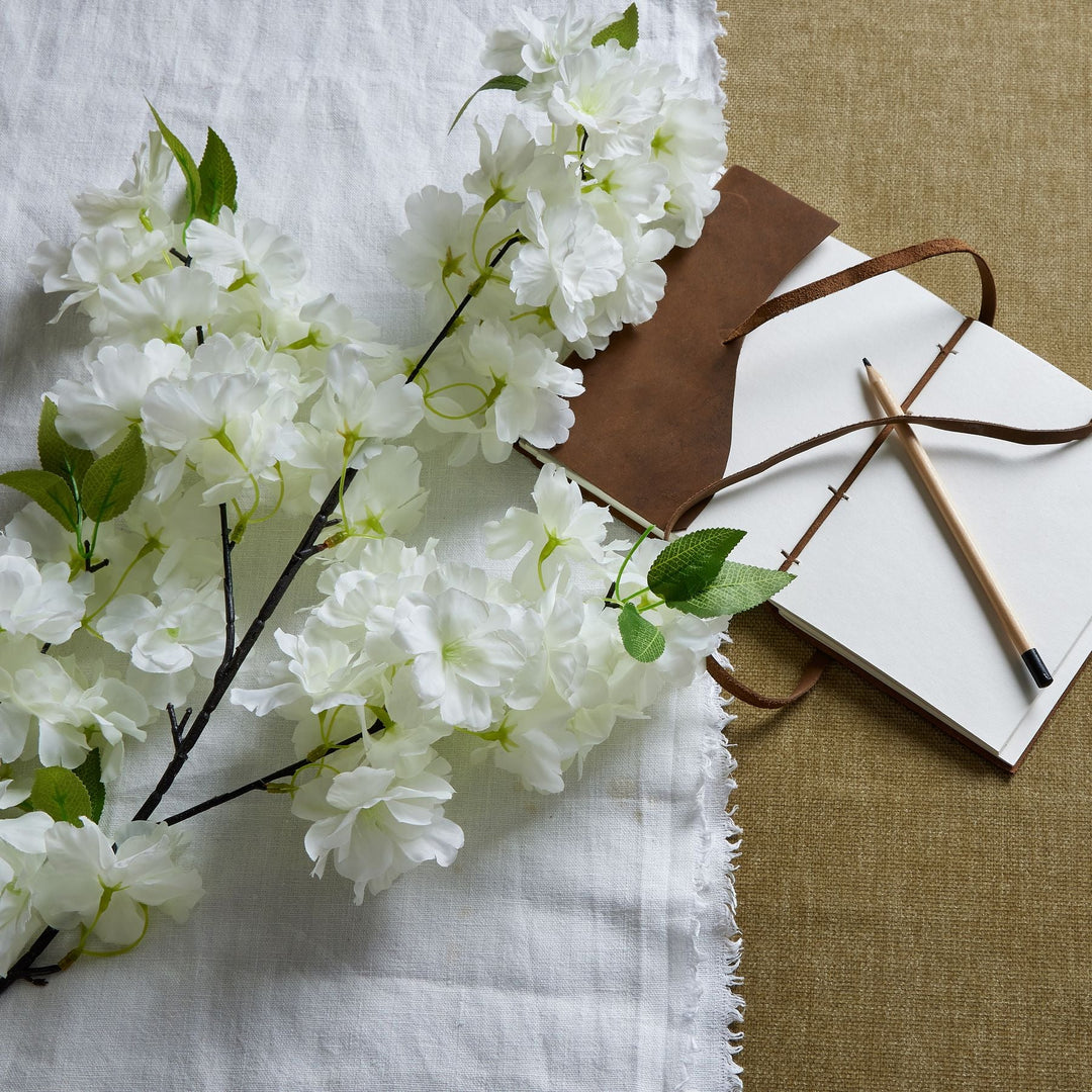 Large White Full Cherry Blossom Stem - Modern Rattan Ltd