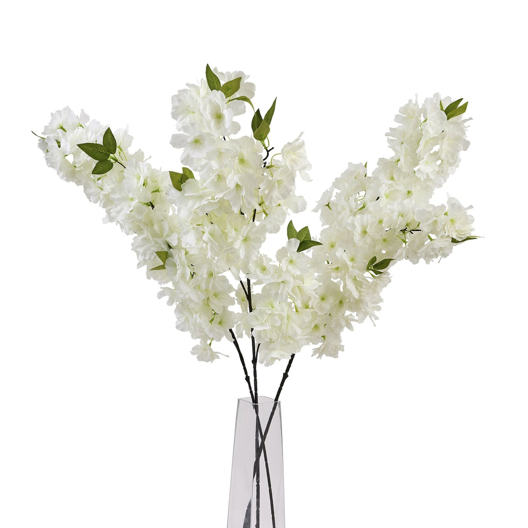 Large White Full Cherry Blossom Stem - Modern Rattan Ltd