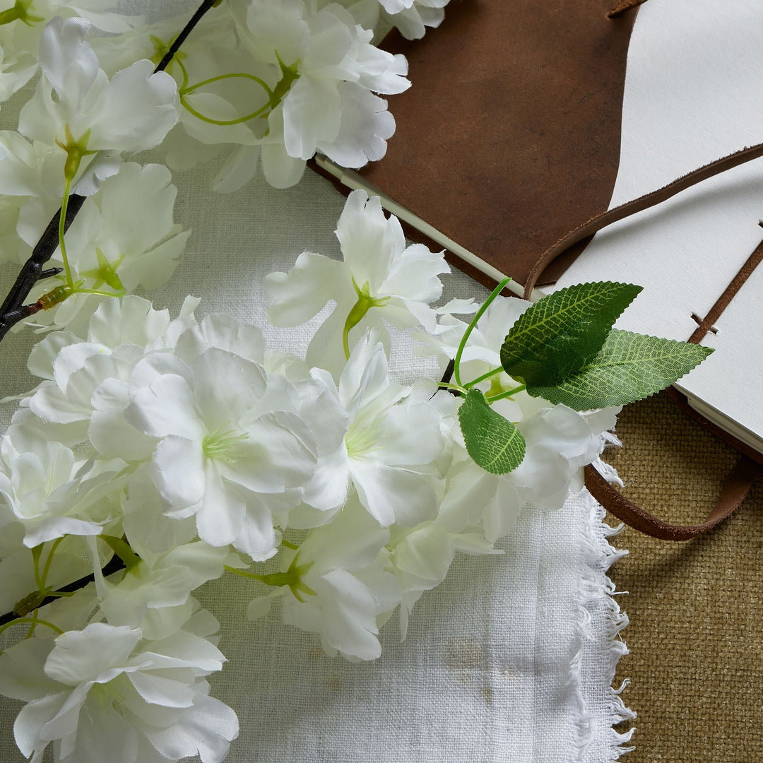 Large White Full Cherry Blossom Stem - Modern Rattan Ltd