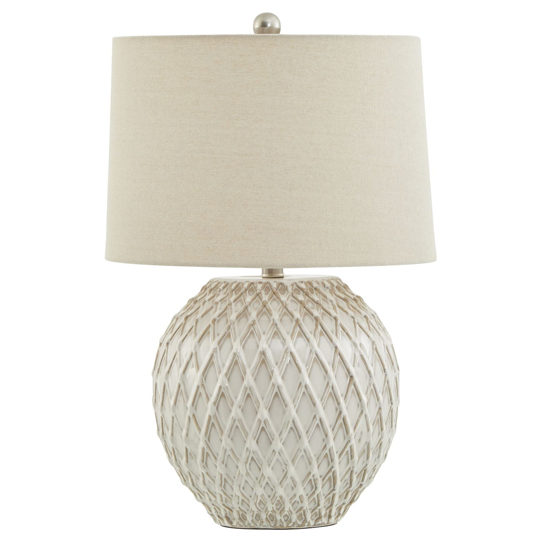 Lattice Ceramic Table Lamp With Linen Shade - Modern Rattan Ltd