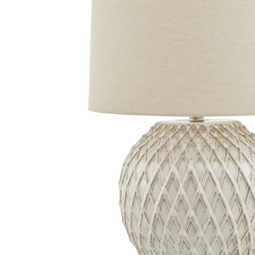 Lattice Ceramic Table Lamp With Linen Shade - Modern Rattan Ltd