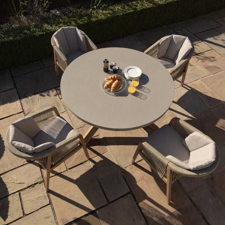 Martinique 4 Seat Round Dining Set With Concrete Top - 135cm Table - Modern Rattan Ltd