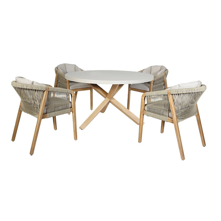 Martinique 4 Seat Round Dining Set With Concrete Top - 135cm Table - Modern Rattan Ltd