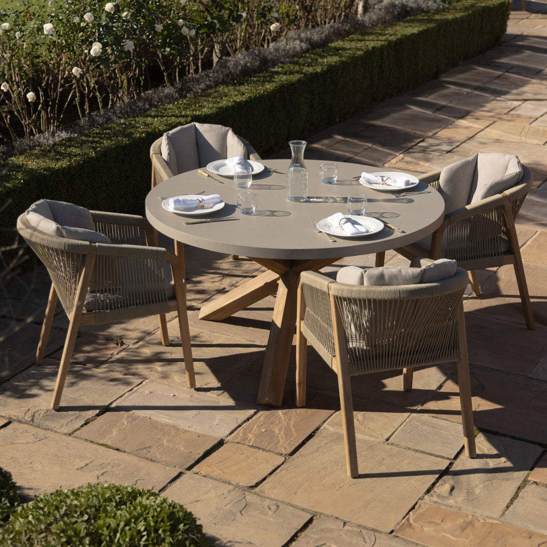 Martinique 4 Seat Round Dining Set With Concrete Top - 135cm Table - Modern Rattan Ltd