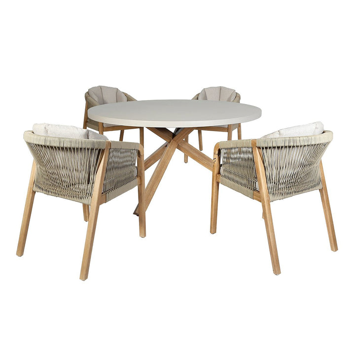 Martinique 4 Seat Round Dining Set With Concrete Top - 135cm Table - Modern Rattan Ltd