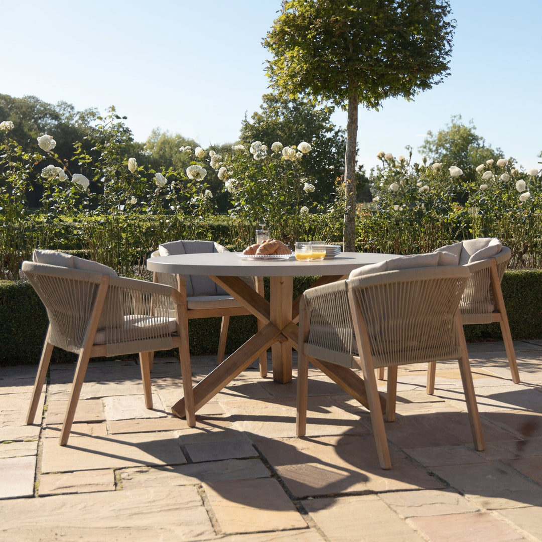 Martinique 4 Seat Round Dining Set With Concrete Top - 135cm Table - Modern Rattan Ltd