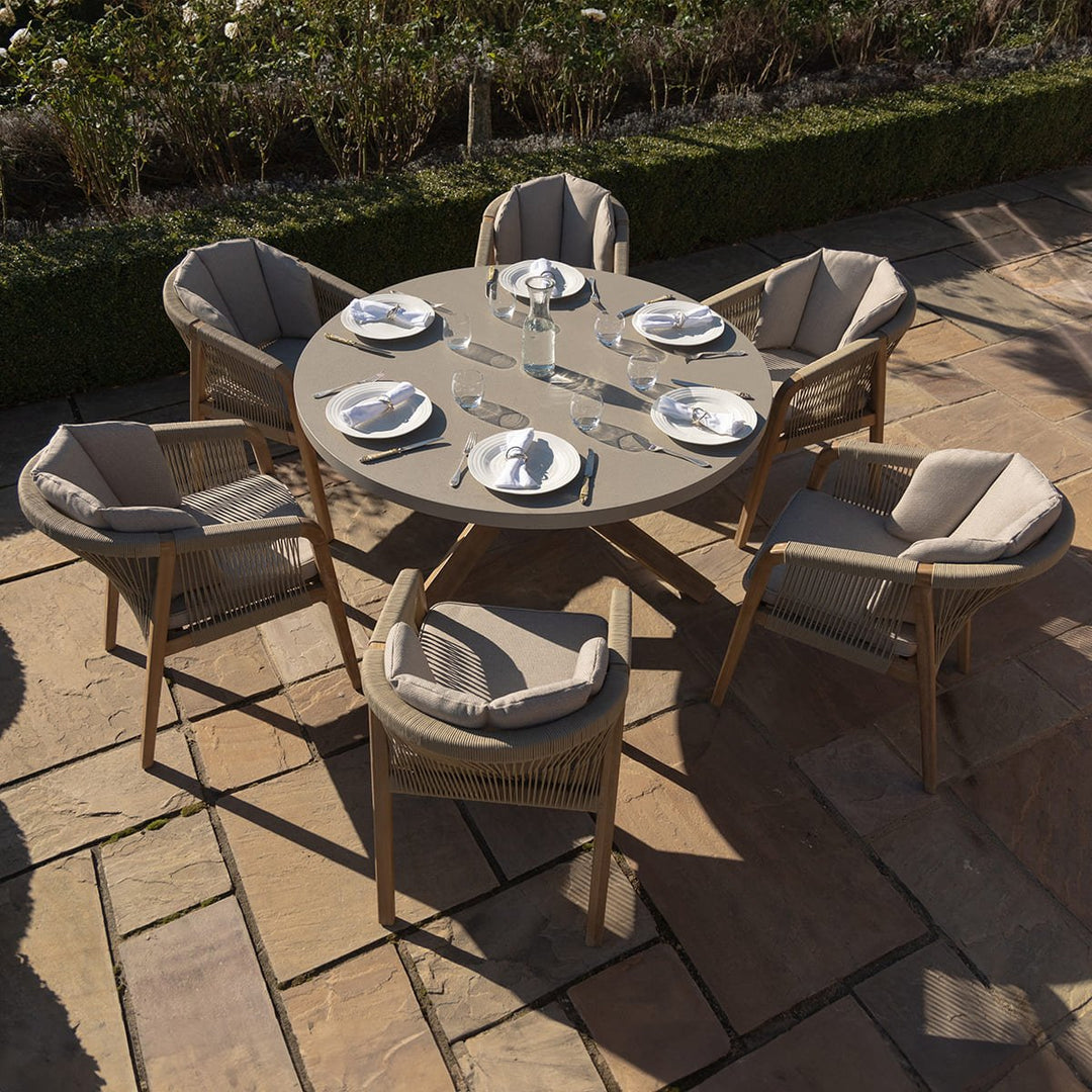 Martinique 6 Seat Round Dining Set With Concrete Top - 150cm Table - Modern Rattan Ltd