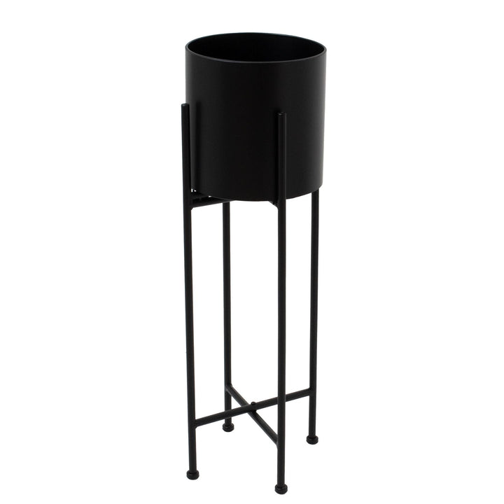 Matt Black Cylindrical Planter On Black Frame - Modern Rattan Ltd