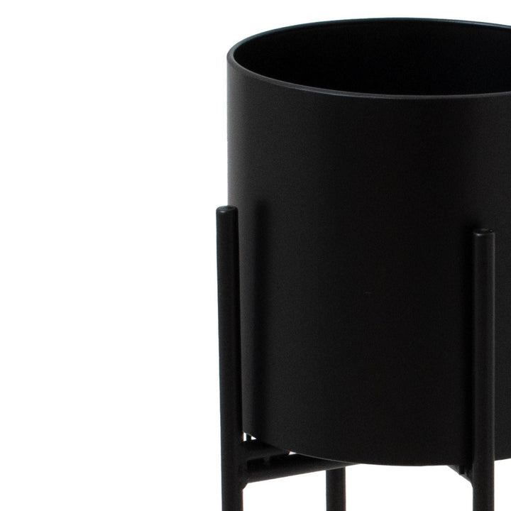 Matt Black Cylindrical Planter On Black Frame - Modern Rattan Ltd