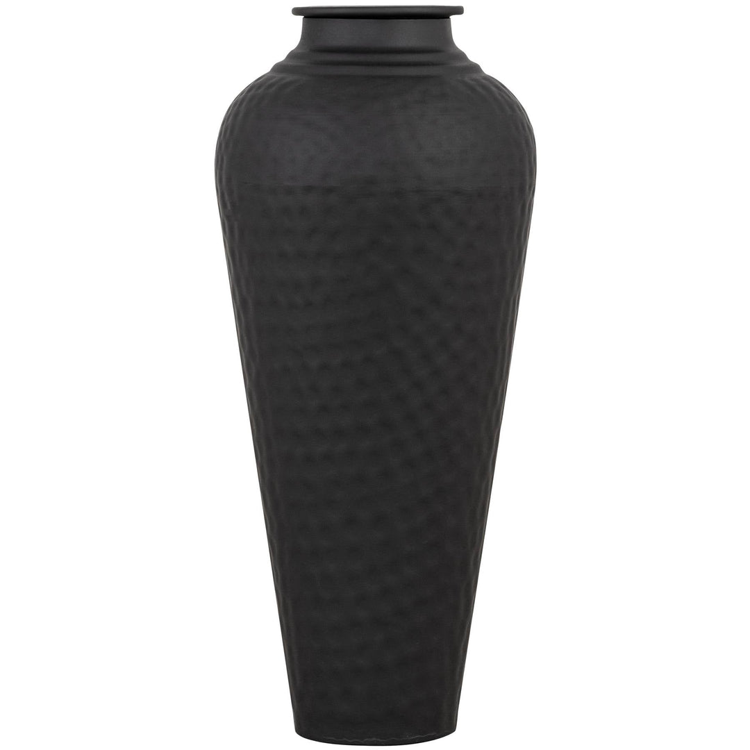 Matt Black Hammered Vase With Lid - Modern Rattan Ltd