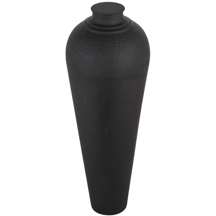 Matt Black Large Hammered Vase With Lid - Modern Rattan Ltd