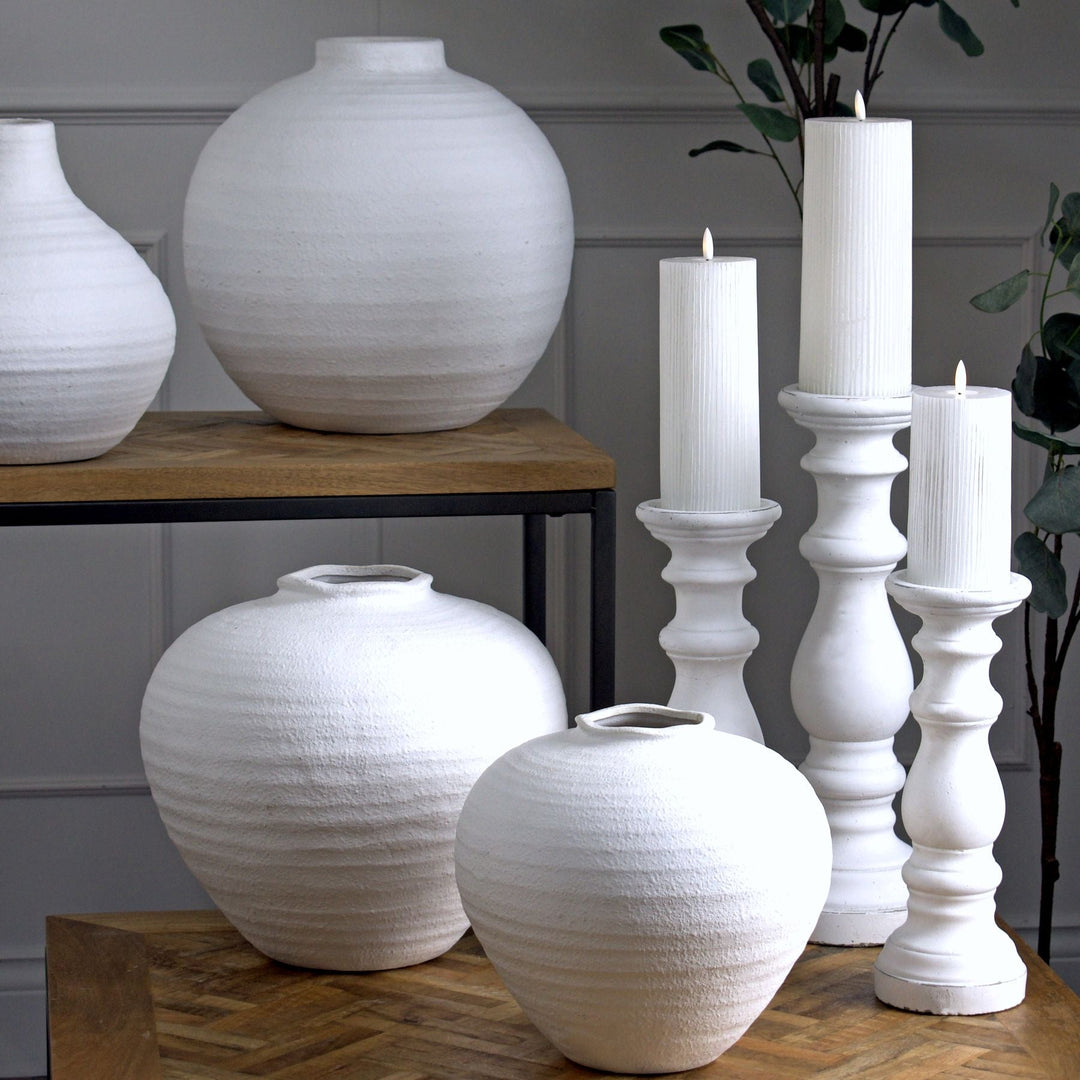 Matt White Large Ceramic Column Candle Holder - Modern Rattan Ltd