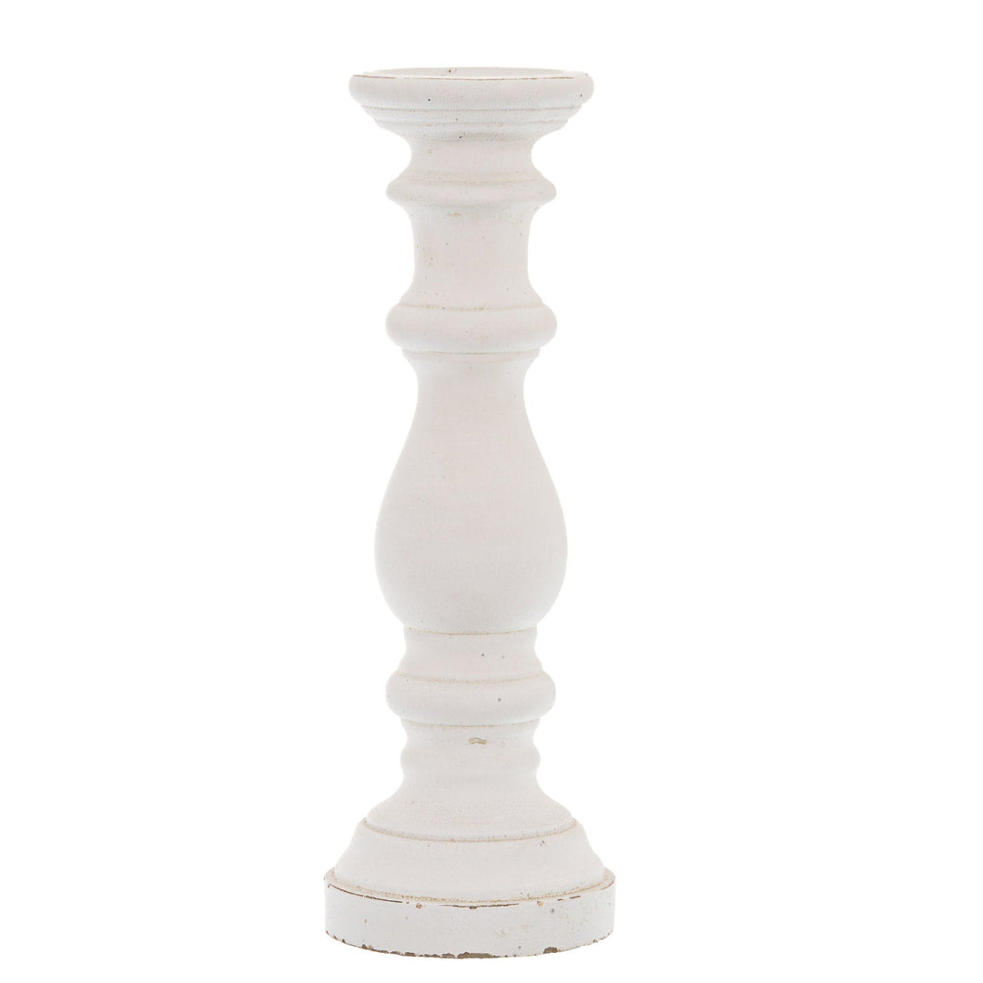 Matt White Large Ceramic Column Candle Holder - Modern Rattan Ltd