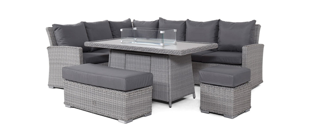 Maze - Ascot Rectangular Corner Dining Set with Fire Pit - Modern Rattan Ltd