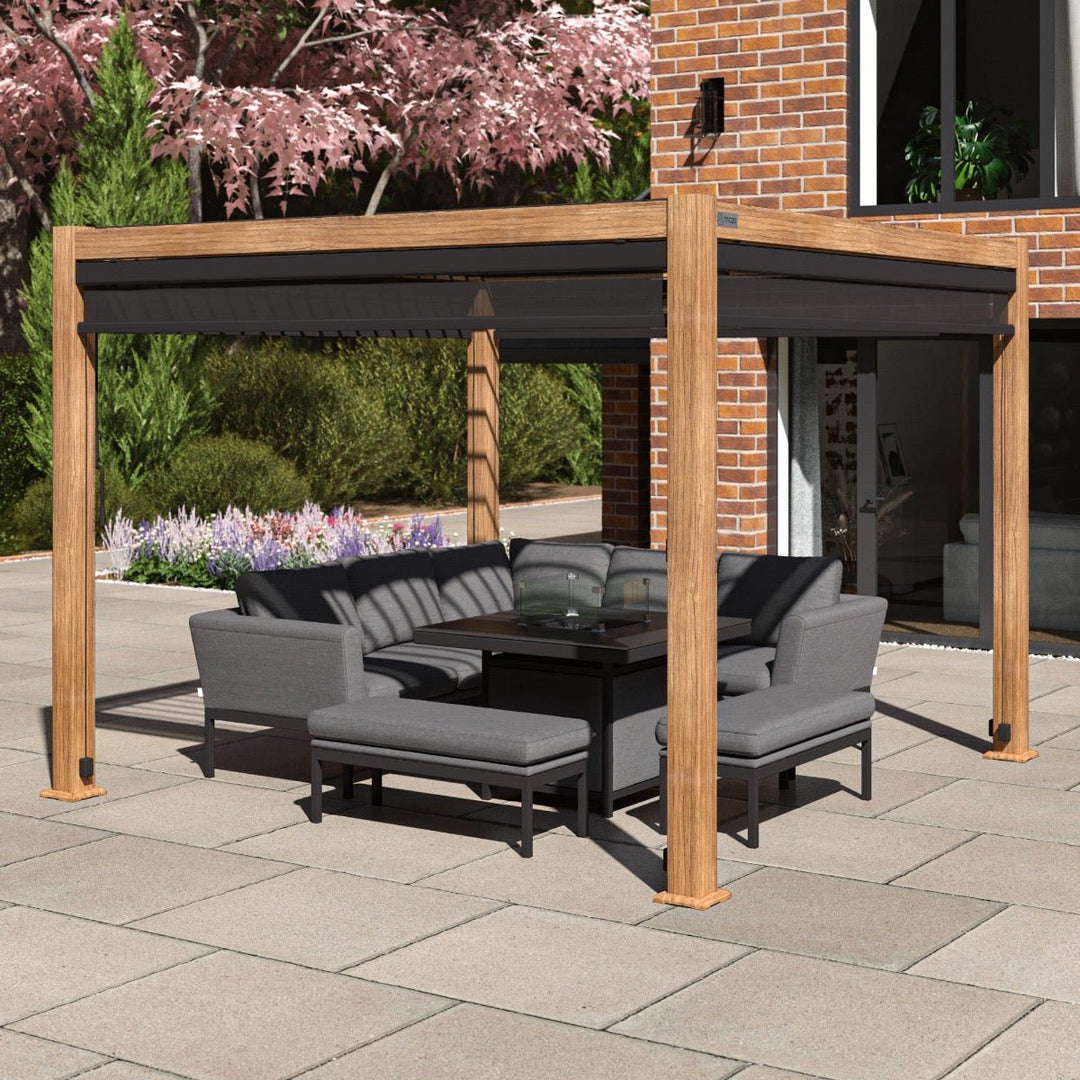 Maze - Como Pergola Aluminium LED Square 3m x 3m with 4 Drop Sides - Modern Rattan Ltd