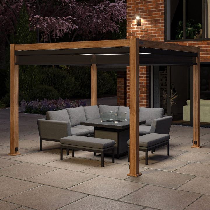 Maze - Como Pergola Aluminium LED Square 3m x 3m with 4 Drop Sides - Modern Rattan Ltd