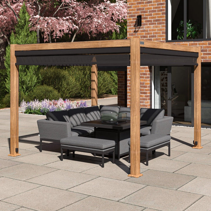 Maze - Como Pergola Aluminium LED Square 3m x 3m with 4 Drop Sides - Modern Rattan Ltd