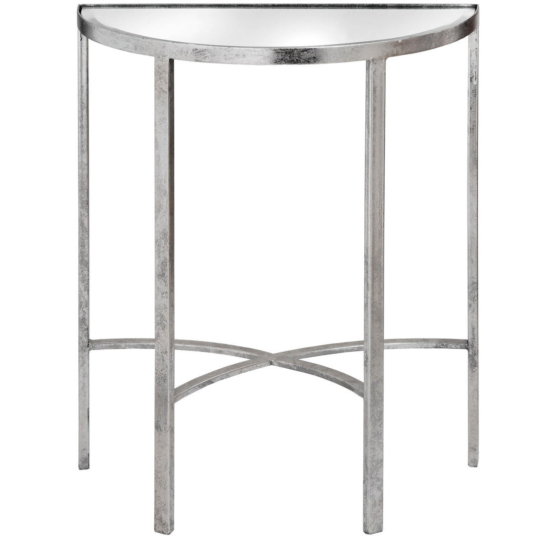 Mirrored Silver Half Moon Table With Cross Detail - Modern Rattan Ltd