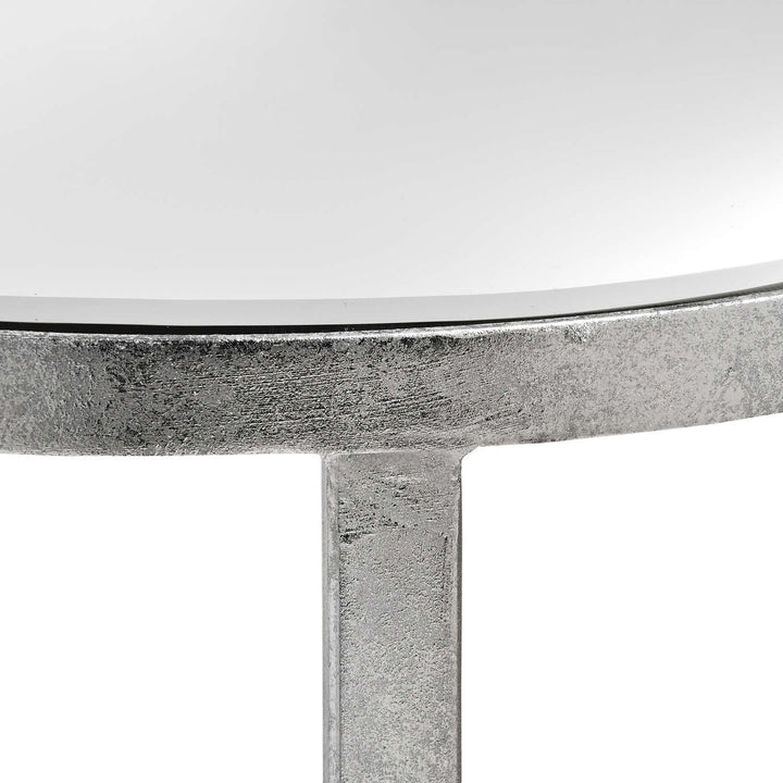 Mirrored Silver Half Moon Table With Cross Detail - Modern Rattan Ltd