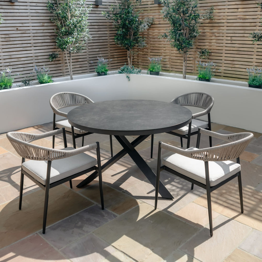 Roma 4 Seat Round Dining Set - Clay Stone Grey - Modern Rattan Ltd