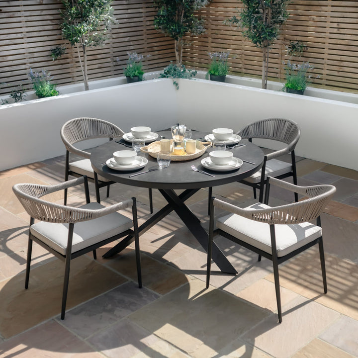 Roma 4 Seat Round Dining Set - Clay Stone Grey - Modern Rattan Ltd