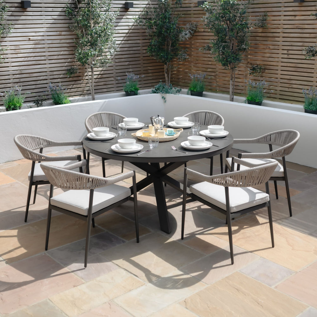 Roma 6 Seat Round Dining Set - Clay Stone Grey - Modern Rattan Ltd