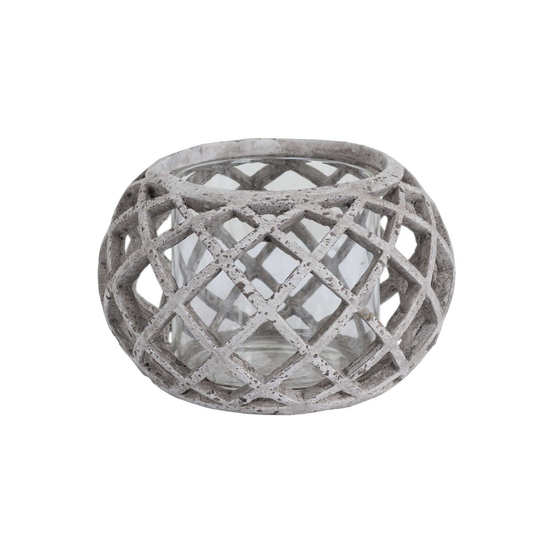 Round Ceramic Lattice Hurricane Lantern - Modern Rattan Ltd