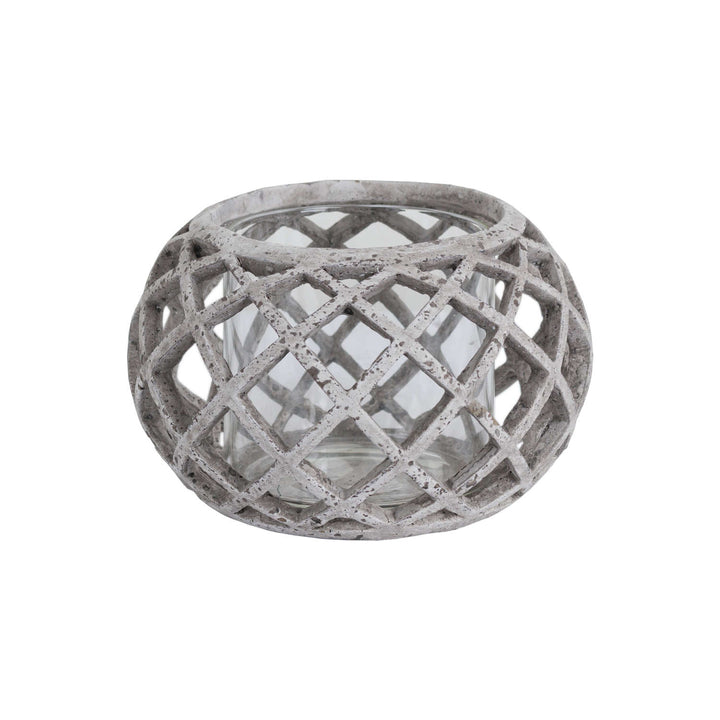 Round Ceramic Lattice Hurricane Lantern - Modern Rattan Ltd