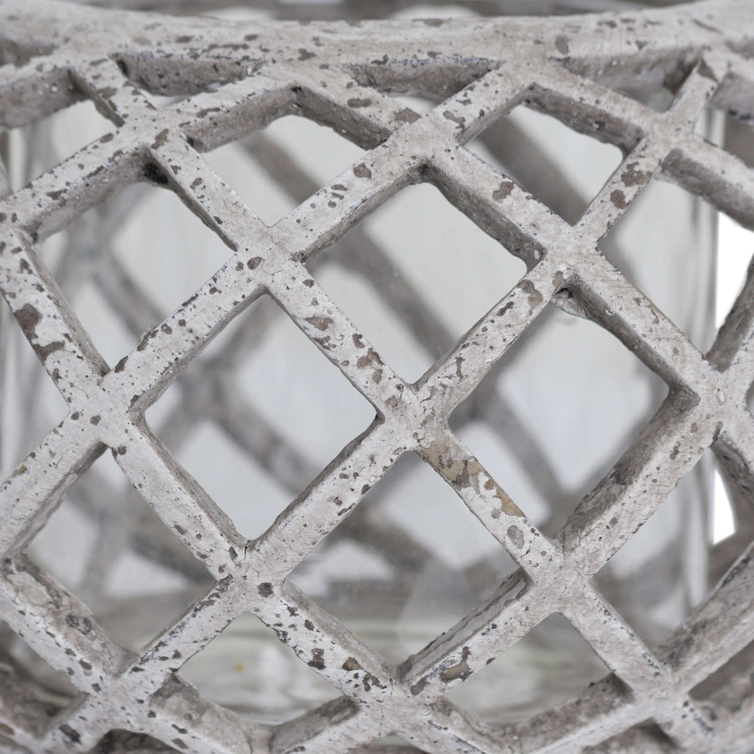 Round Ceramic Lattice Hurricane Lantern - Modern Rattan Ltd