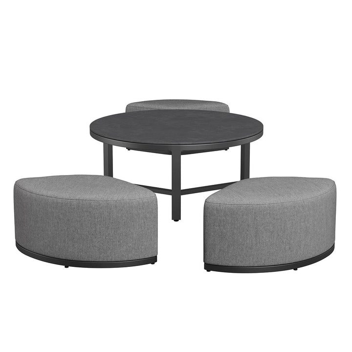 Round Coffee Table With 3 Footstools - Modern Rattan Ltd