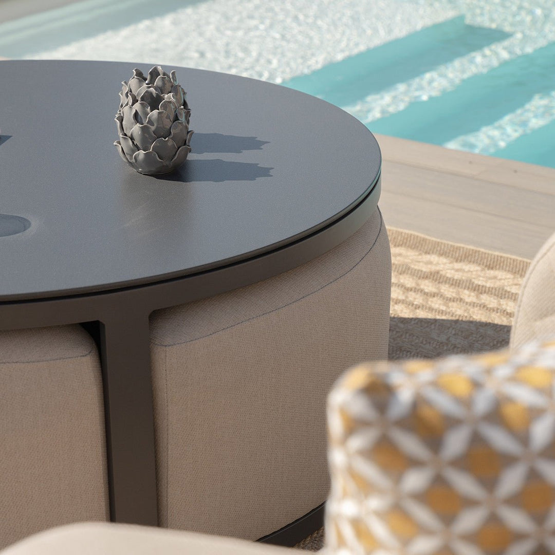 Round Coffee Table With 3 Footstools - Modern Rattan Ltd