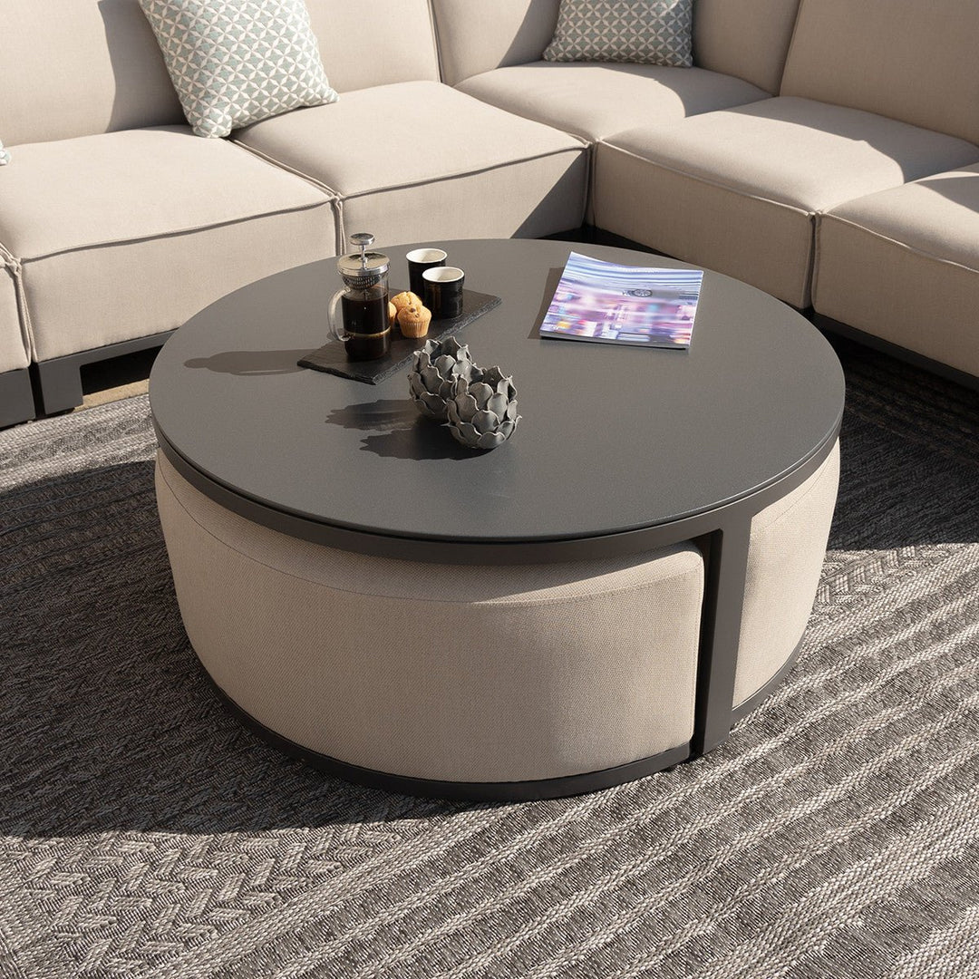 Round Coffee Table With 3 Footstools - Modern Rattan Ltd