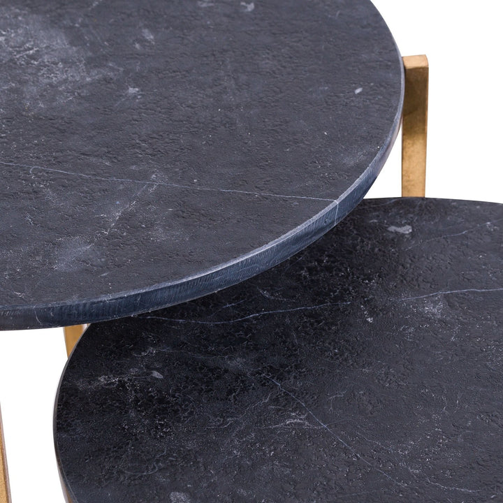 Set Of 2 Gold And Black Marble Tables - Modern Rattan Ltd