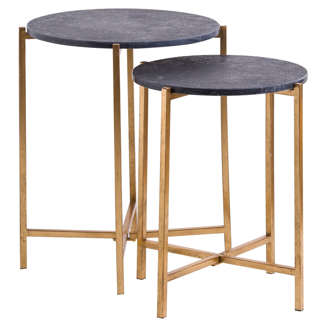 Set Of 2 Gold And Black Marble Tables - Modern Rattan Ltd