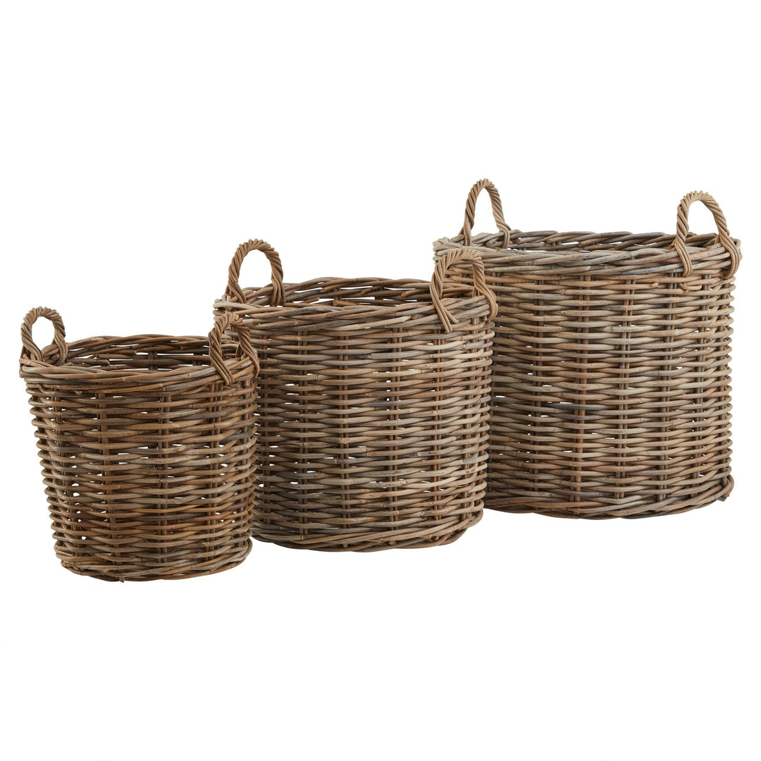 Set of 3 Kubu Rattan Round Storage Baskets - Modern Rattan Ltd