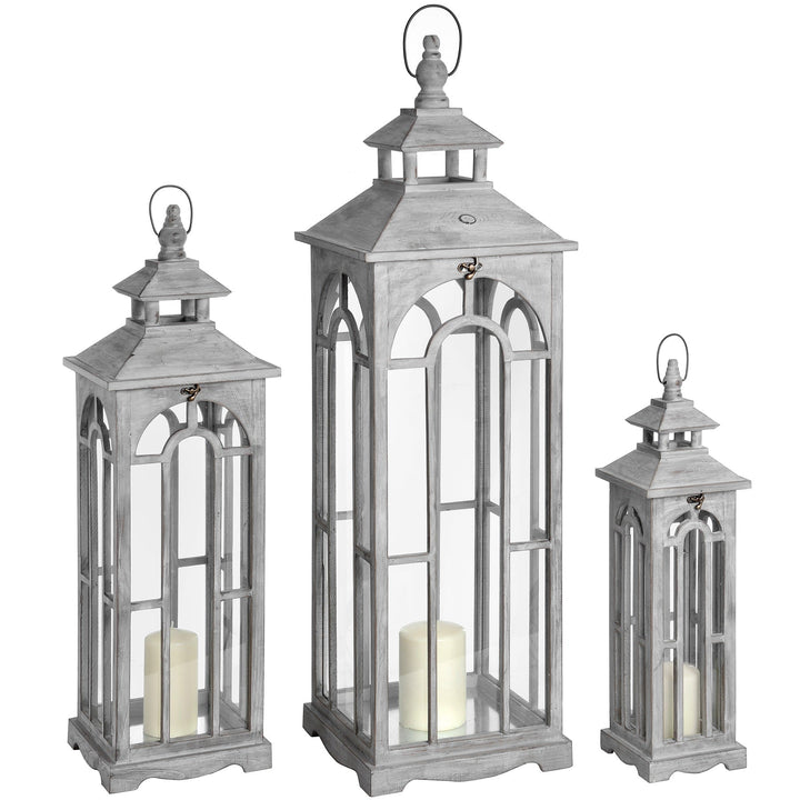 Set Of Three Wooden Lanterns With Archway Design - Modern Rattan Ltd