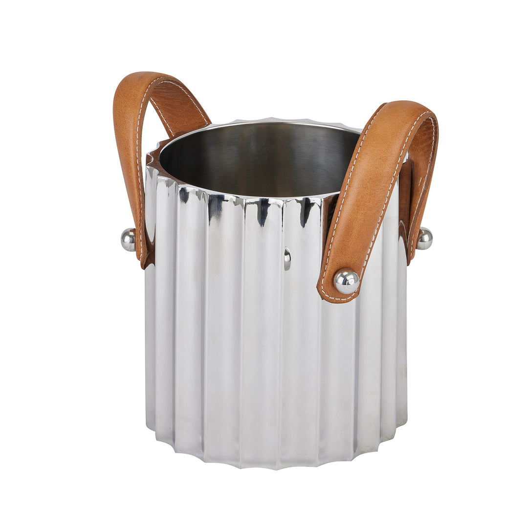 Silver Fluted Leather Handled Single Champagne Cooler - Modern Rattan Ltd